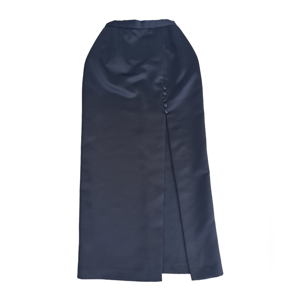 Alex Evenings Poly Satin long black slit skirt Gorgeous! EUC